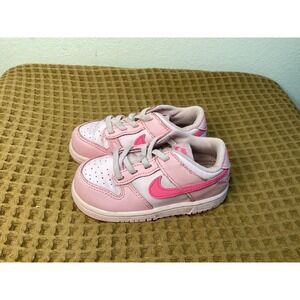 Nike Dunk Low Shoes Toddler Size 8C Pink Leather Swoosh Casual Skate DH9761-600